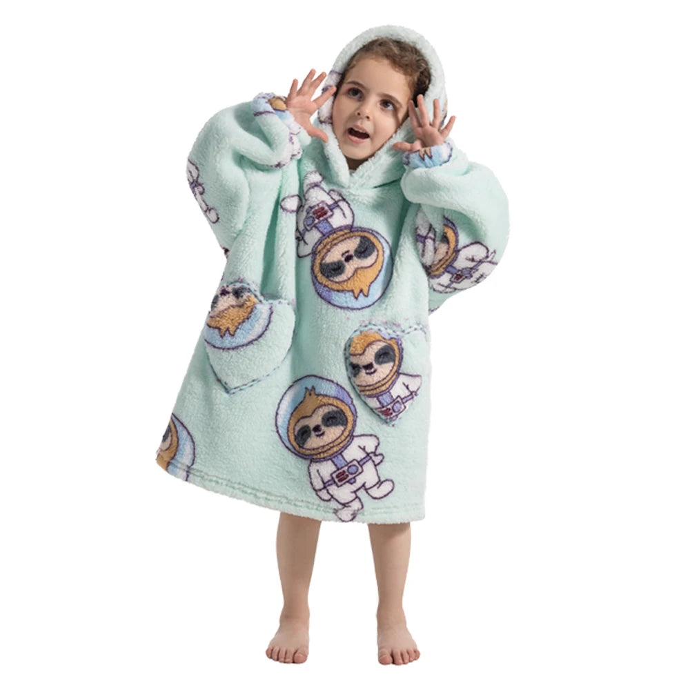 Girls Winter Clothes Flannel Thick Hoodies Super Warm Children's Sweaters Kids Hooded Loose Clothing Homewear Wearable Blankets