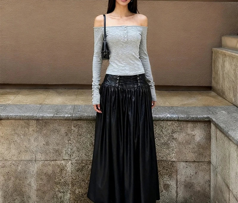 Ins Style Women's Clothing Girl Style Sexy Tube Top One-word Collar Off-shoulder Long-sleeved Slim-fit T-shirt Top