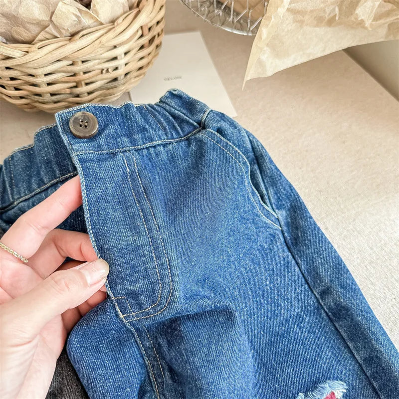 2023 Autumn Spring Baby Girls Boys Denim Pants Loose Fashion Korean Style Kids Casual Jeans Toddler Trouser Children's Clothes