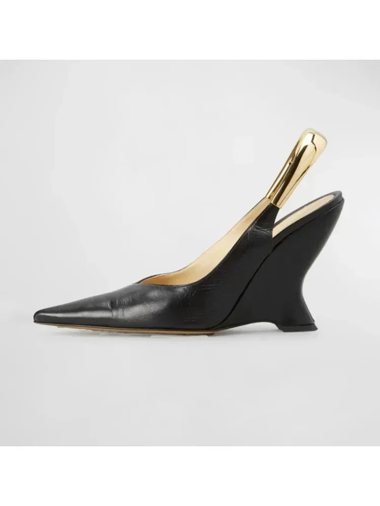 Summer 2024 New High Heels Thick Sole Thick Heel Lacquer Leather Shallow Mouth Pointed Fashion Sexy Women's Oversized Shoes