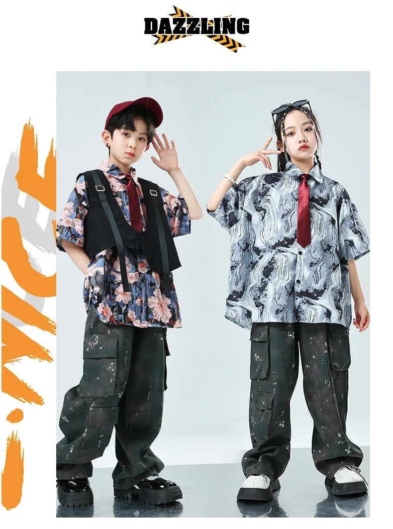 Kids Tracksuits Teens Stage Fashion Show Dance Clothes Boys Girls Suits Sets Vest Pant Shirt Children Jazz Hip Hop Costumes