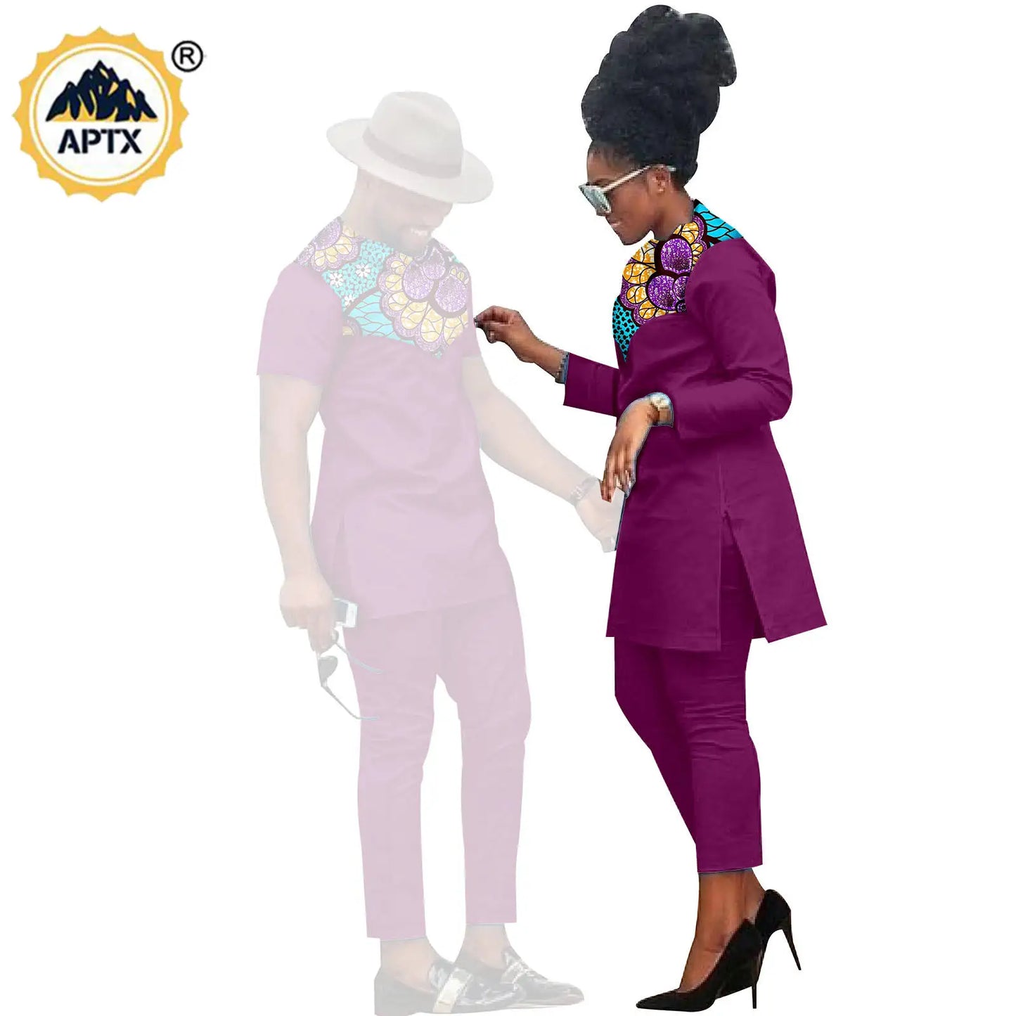 African Men Suits Bazin Riche African Couple Clothes Women Sets Matching Men Outfits Kaftan Patchwork Top and Pant Sets S20C001