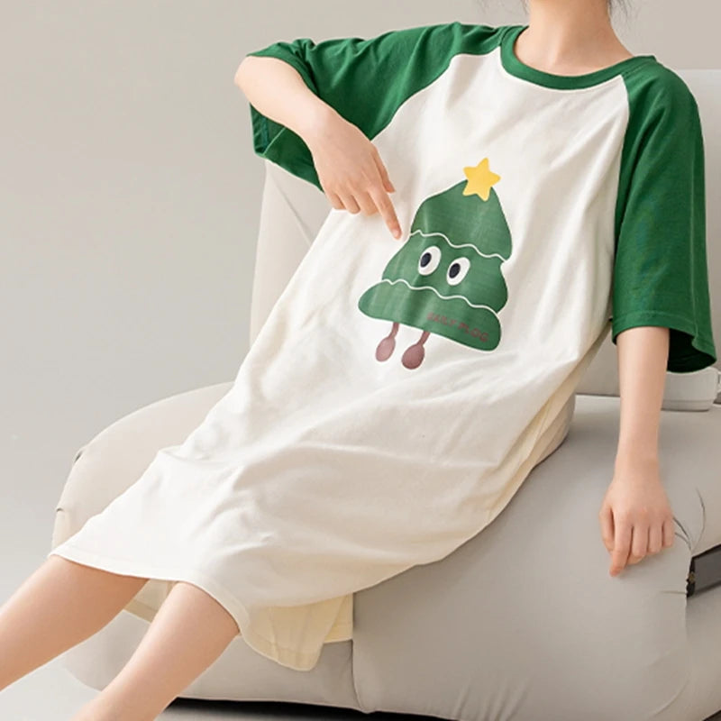 100% COTTON! M-4XL Plus Size Summer Women Nightgown Brand New Anti-bacterial HQ Nightdress Short Sleeves Sleepshirt Casual Dress