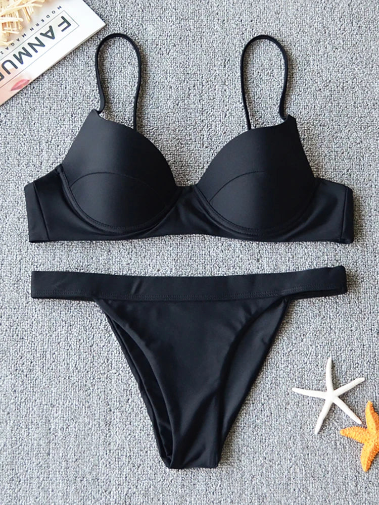 2026 New Sexy Push Up Bikini Swimsuit Women Swimwear Two-piece Bikini Set Solid Halter Bathing Suit Beach Wear Female Biquini