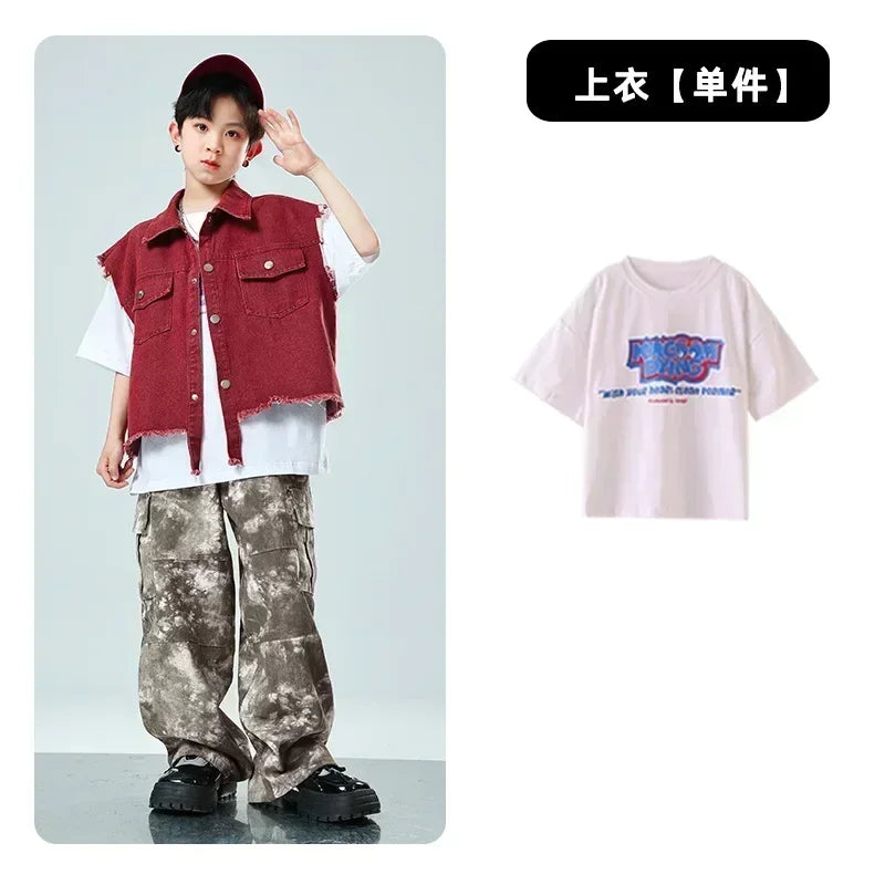 Children Hip Hop Jazz Fashion Show BoyGirl Loose Vest Baggy Pan t T-shirt Suits Sets Dance Performance Clothes Kids Tracksuits