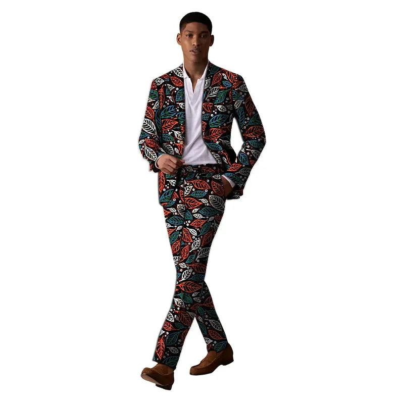 Original Design Men's Suits Blazers+Trousers Colorful Print African Clothes For Wedding Male Party Outfits