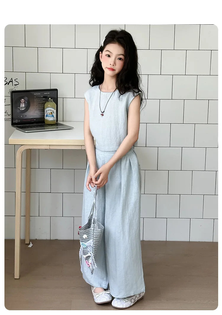 Vest Suit Solid Color Simple Casual Loose All-match 2025 Summer New Fashion Vest Wide Leg Pants Two Piece Set