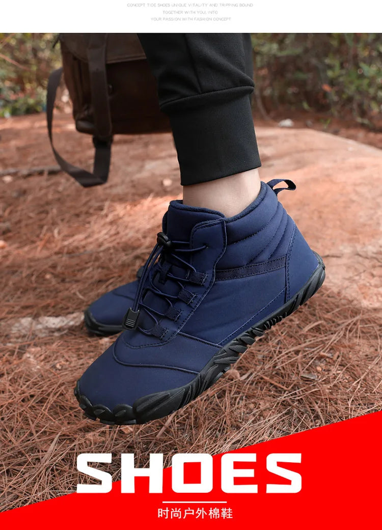 Snow Boots Women Men Sneakers Barefoot Waterproof Winter Warm Running Shoes Non-Slip High-top Padded Hiking Ankle Shoes 2024