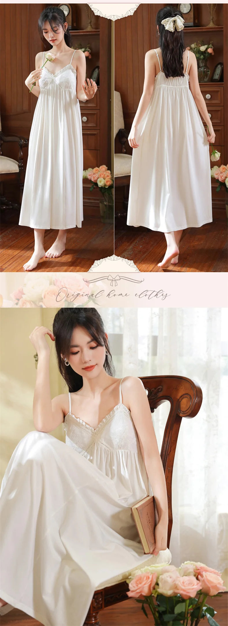 Summer New Sweet Palace Embroidered Lace Knitted Cotton Small Sexy Sling Lace Nightdress Princess Pajamas