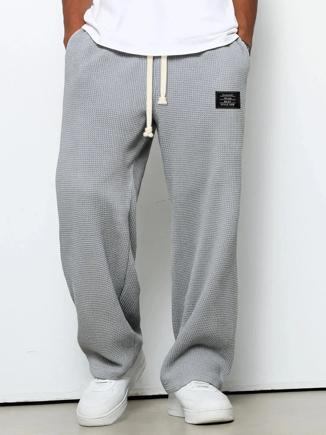 Summer Mens Corduroy Casual Pants Fashion Loose Fit Pants Straight Sweatpants Elastic Waist Drawstring Outdoor Streetwear