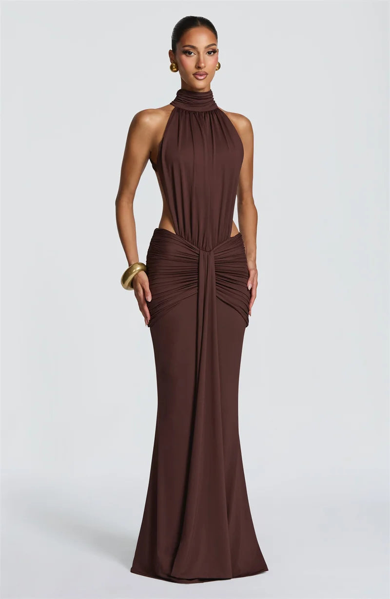 Mozision Backless Off Shoulder Maxi Dress Women Elegant Bodycon Party Ruched