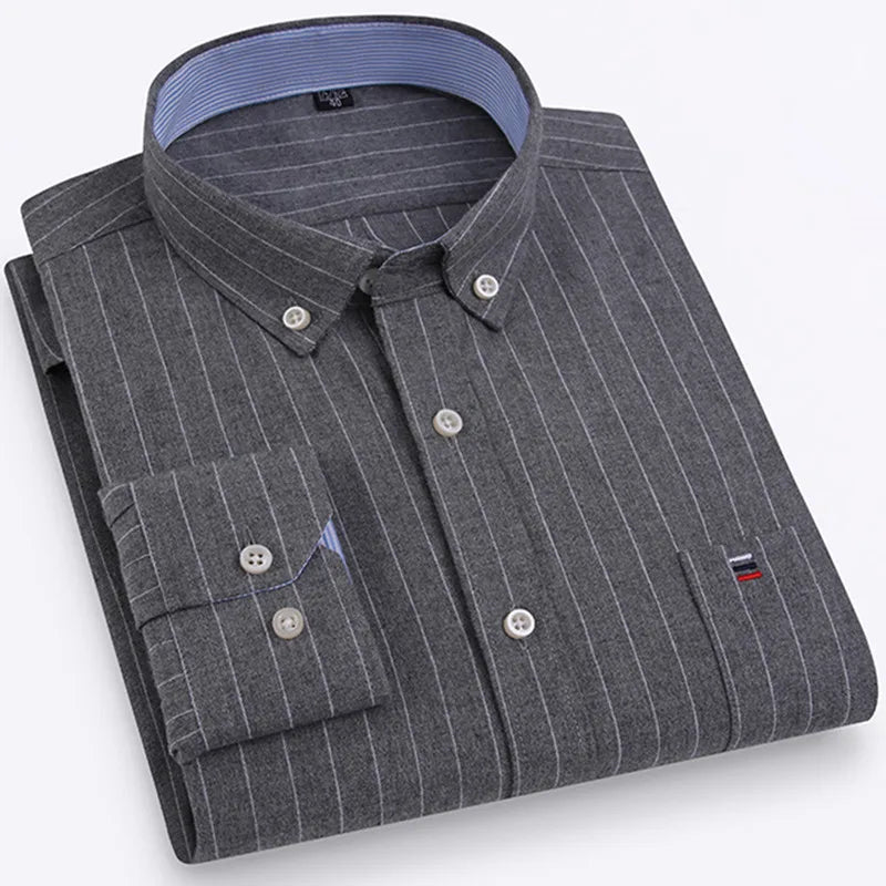Men's Classic Plaid Oxford Long Sleeve Shirts Pocket 100% Cotton Business Casual Formal Standard Fit Workwear Button Down Shirts