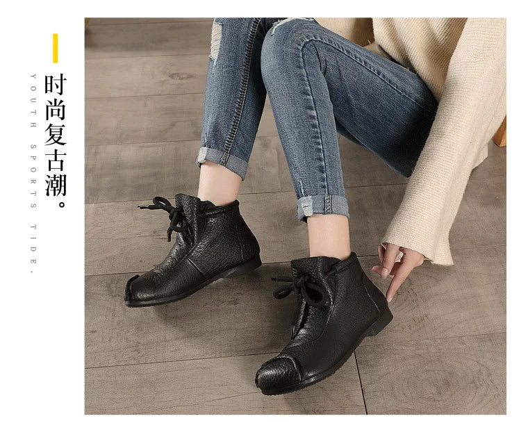 Careaymade-Genuine leather women's boots Fashion retro warm Oversized shoes cow leather Pure handmade ankle boots Casual boots