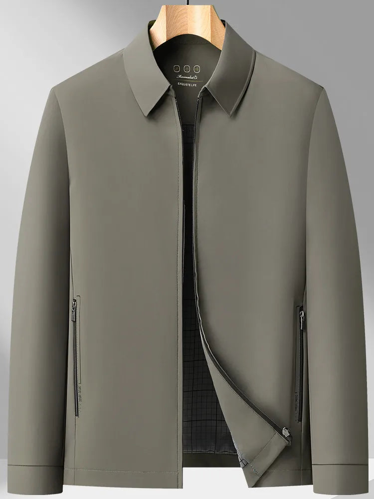 2026 New Men's Spring Lapel Zip-Up Jacket Spandex Fabric Casual Business Outerwear Windproof Anti-Wrinkle Coat