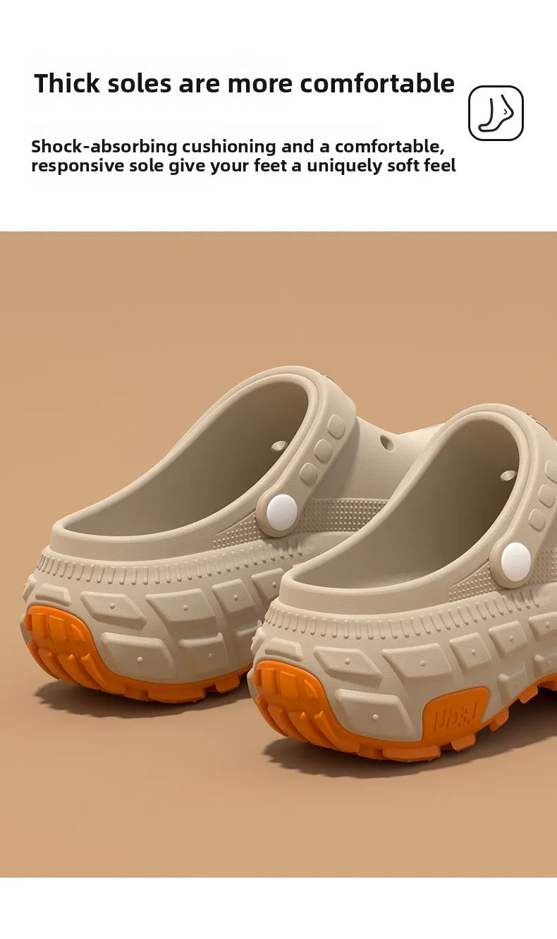 Thick soled perforated shoes for men, trendy summer outerwear, anti slip, wear-resistant, non smelly driving sandals for men