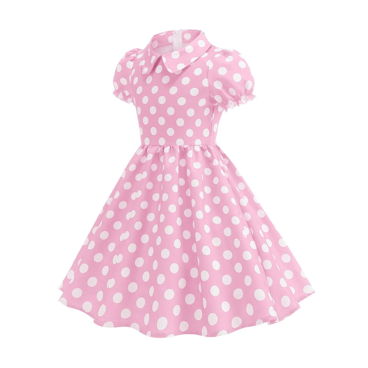 New Fashion Kids Dress For Girls Polka Dot Short-sleeved Children Dress With Baby Collar Daily Girls Casual Costume