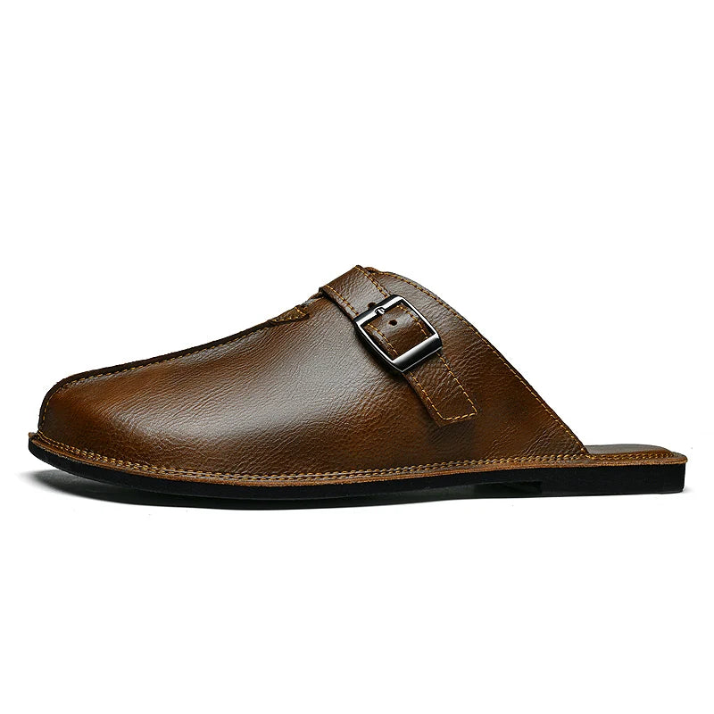 Men's Sandals Classic Leather Slippers Walking Summer New Male Comfortable Slippers Lightweight Outdoor Men's Half Drag Shoes
