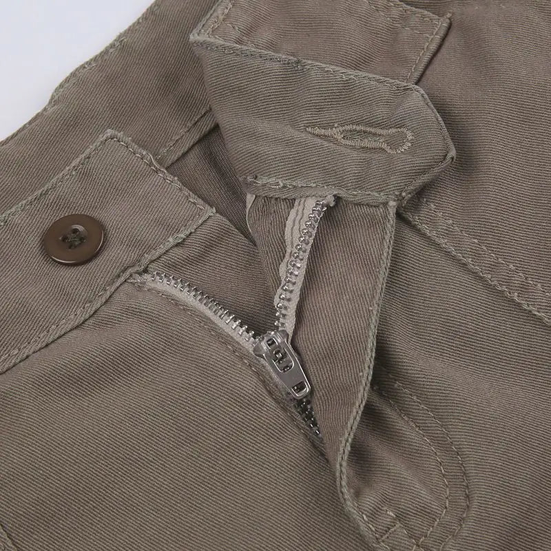 Straight Cargo Shorts Women Fashion American Retro Simple Leisure All-match Hot Summer Streetwear Mid Waist Pockets Designer Ins