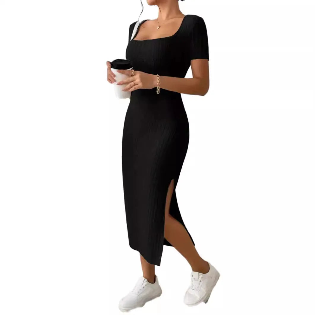 European and American Style 2025 Summer New Cross-border Women's Fashion Square Collar Sexy Slim Hip-pack Dress for Women