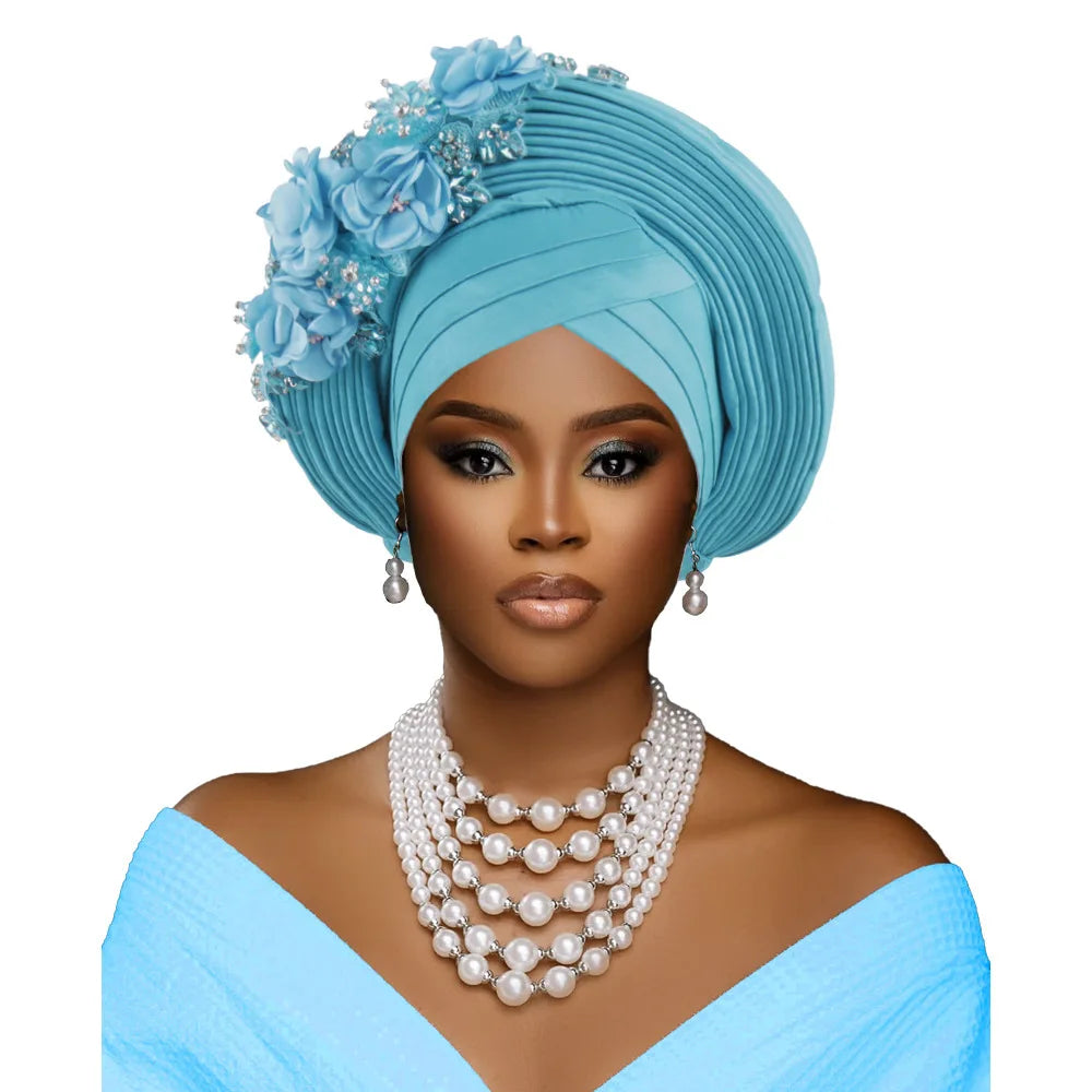 Fashion African Headtie Turban Nigeria Head Ties Flowers Already Made Auto Gele Women Head Wraps for Wedding Party Headpiece New