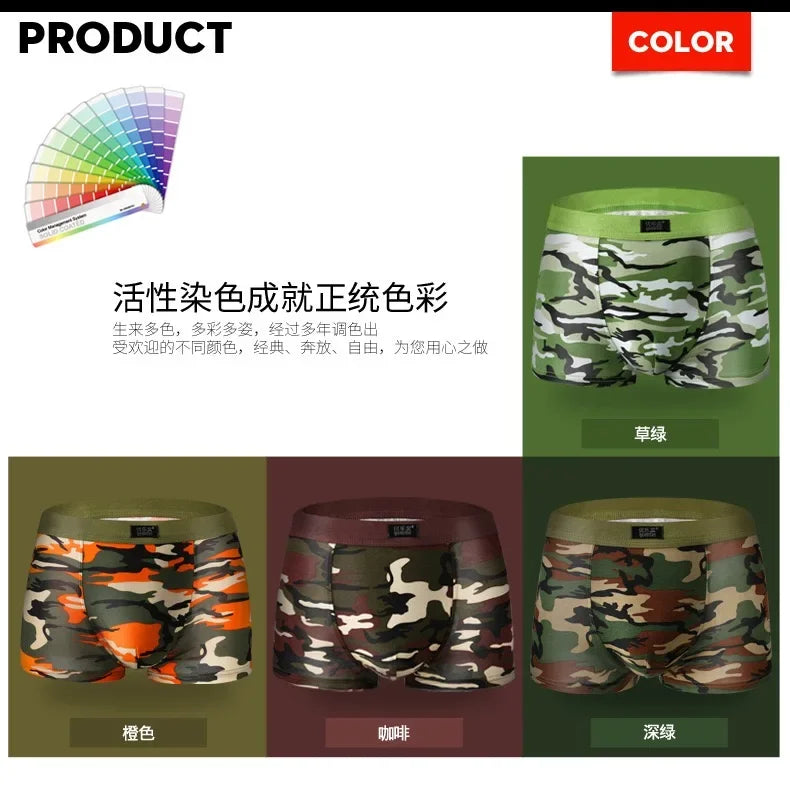 4Pcs/Men's Boxers Camouflage Military Panties Man Sexy Boxer Soft Shorts Underwear Male Army Green Underpants for Men Plus Size