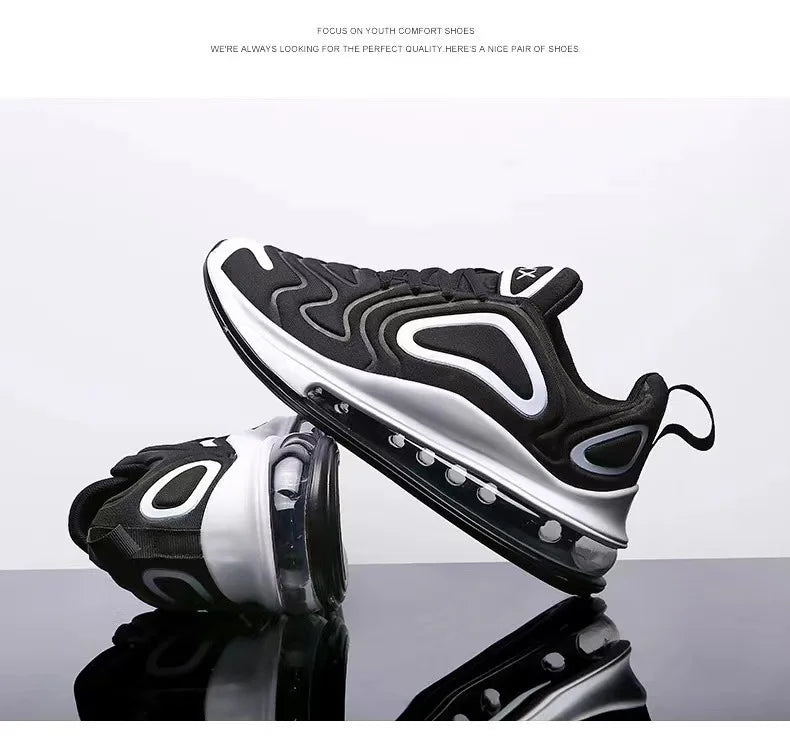 Low-Top Running Shoes Men's Large Size Air-Cushioned Casual Thick-Heeled Breathable Wear-Resistant Stripe Pattern Sports Shoes
