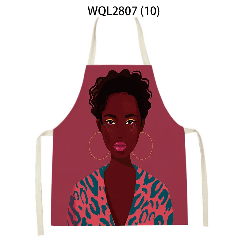 African Style Kitchen Aprons Linen Cooking Waist Bib African Woman Pattern Household Cleaning Sleeveless Pinafore Baking Aprons