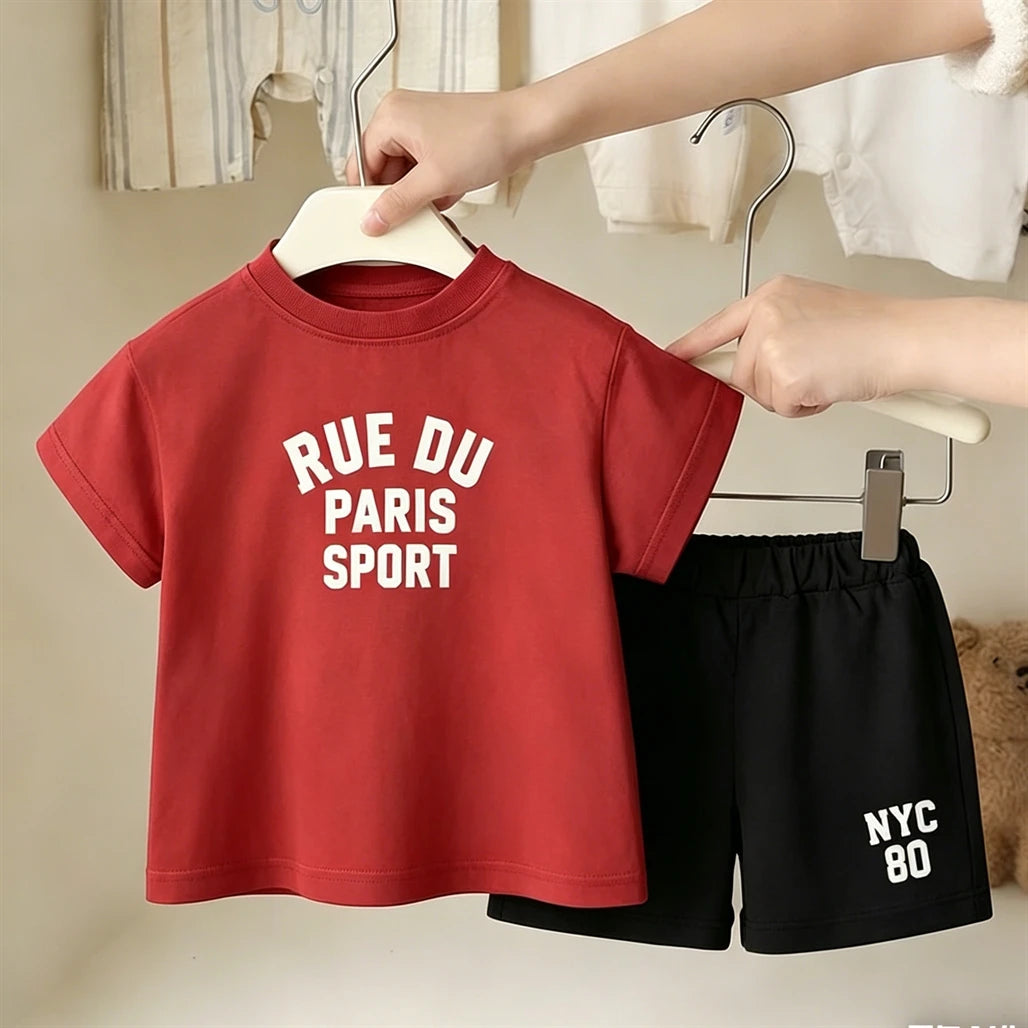 Casual Sports Clothes Short-sleeved Outfits For Kids Simple Fashion T-shirt Loose Shorts 2Piece Set Summer Clothes Boys Outfit