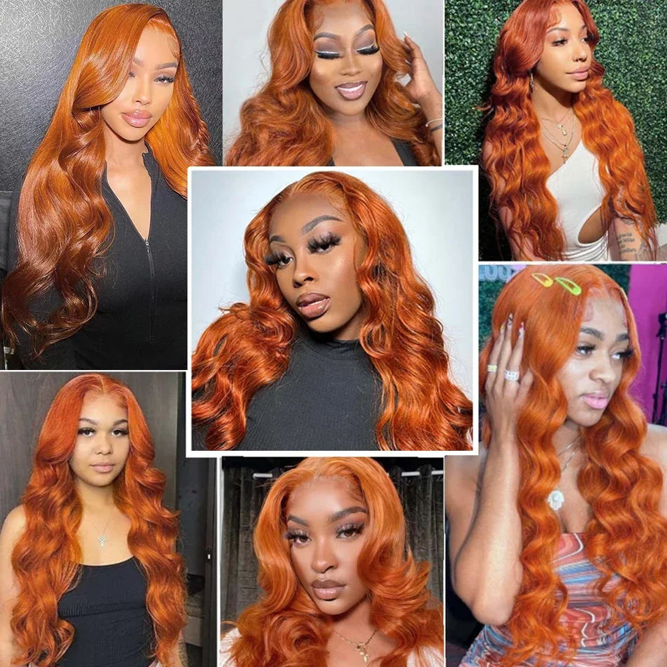 Ginger Orange 13x6 HD Lace Front Wigs Human Hair Body Wave 13x4 Human Hair Lace Frontal Wigs Transparent Lace Wig Woman Glueless