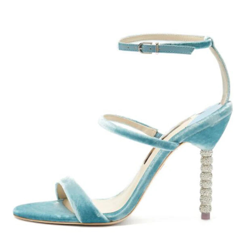Red Silk Thin Straps Silver Frosting Beads Heels Sandals Wedding High Heels Cutout Open Toe Metal Beading Heels Banquet Shoes