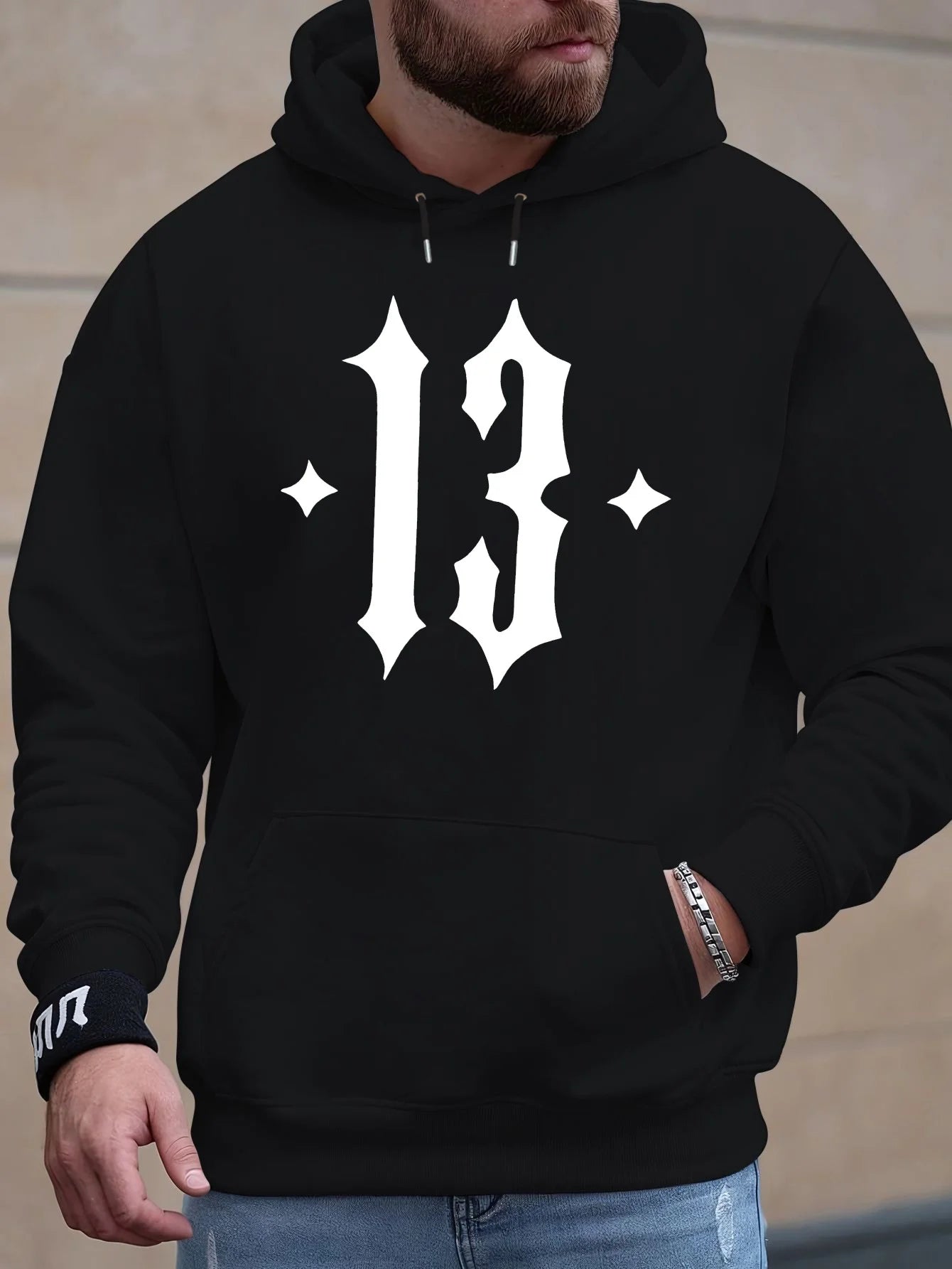 Men'S Hooded Sweatshirt with Number 13 Print - Casual, Comfortable Pullover for Fall and Winter, Long Sleeve Casual Style Top