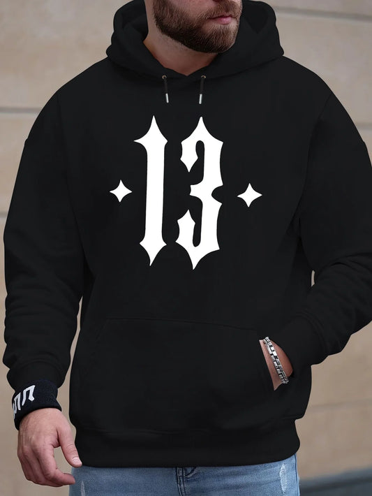 Men'S Hooded Sweatshirt with Number 13 Print - Casual, Comfortable Pullover for Fall and Winter, Long Sleeve Casual Style Top