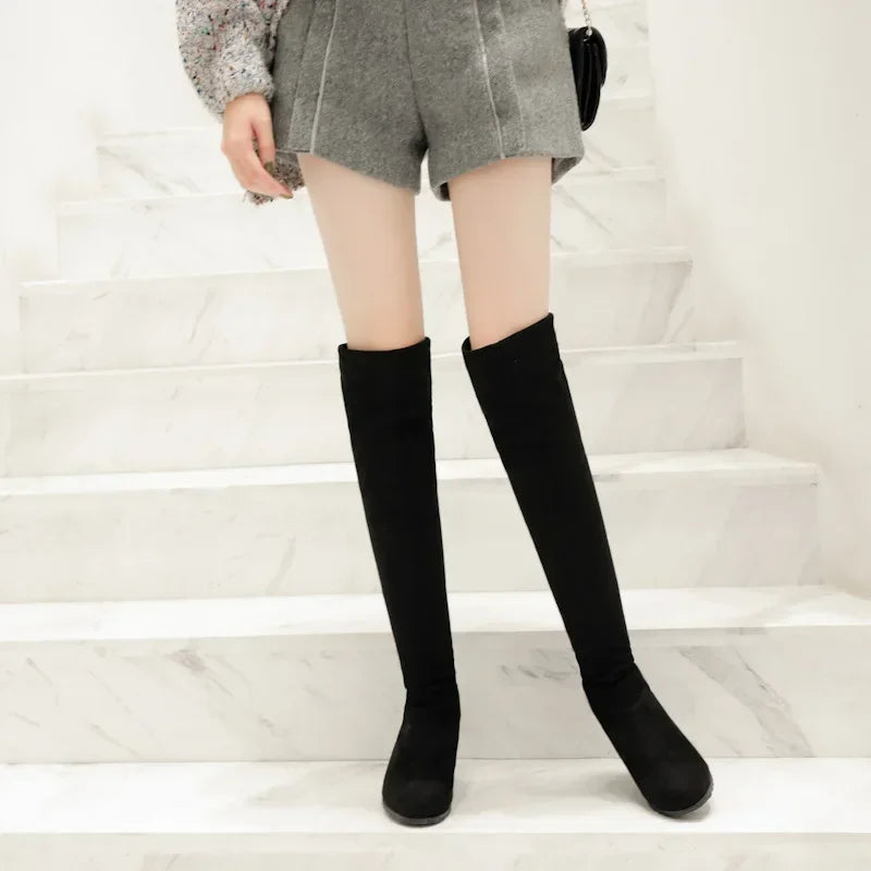 Stretch Long Faux Suede Boots Women Over-the-knee Boots Casual Black Sexy Nightclub Platform Shoes for Women Autumn Women Bottes