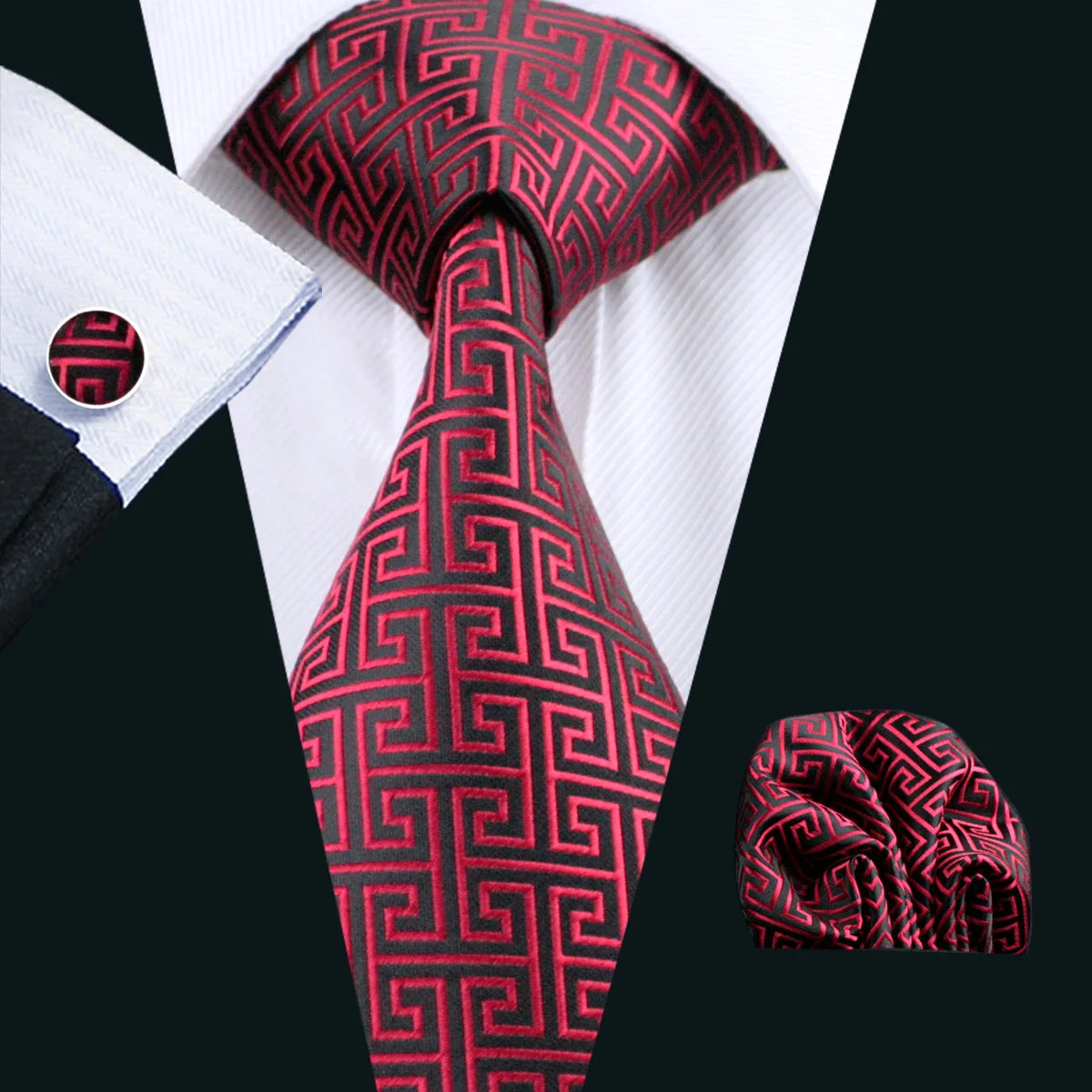 Exquisite Rust Red Silk Ties For Men Designer Pasiley High Quality Handkerchief Cufflinks Set Wedding Party Business Barry.Wang BAZAARHUBO