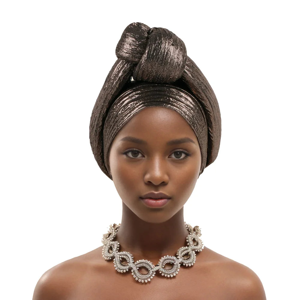 Handmade Big Knotted African Turban Cap Headtie Female Head Wraps Nigeria Wedding Party Headpiece Pre-Tied Headscarf Bonnet 2024