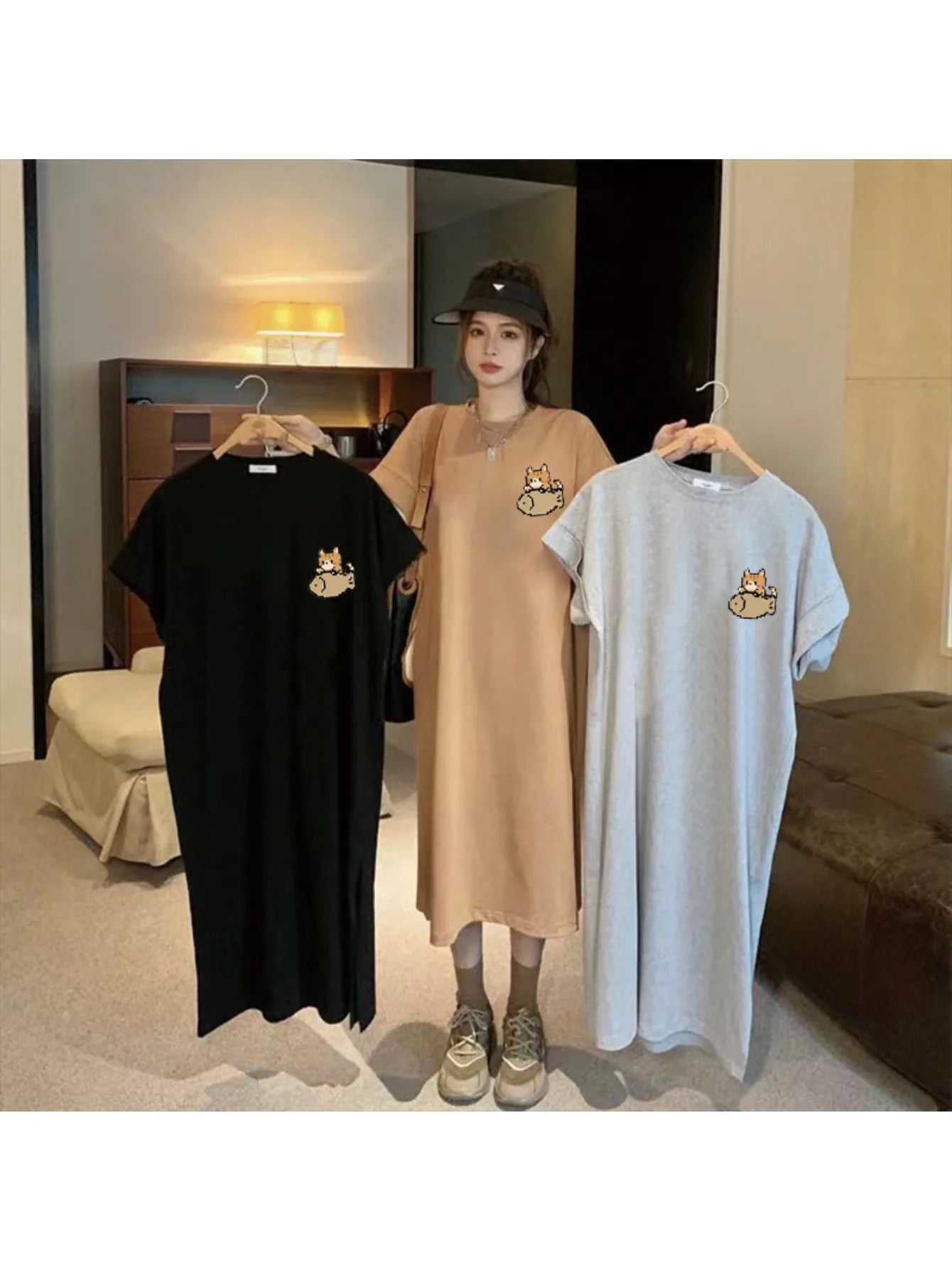 Casual Dresses, Summer Loose Large Size New Short-sleeved T-shirt Skirts for Women, Summer Fashion Style Long Skirts