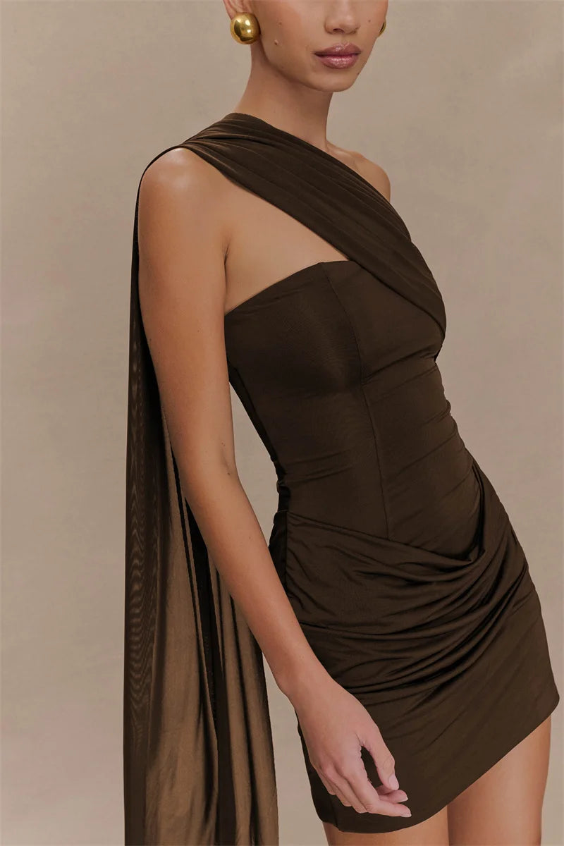 Mozision One Shoulder Backless Mini Dress Women Ruched Bodycon Club Dress