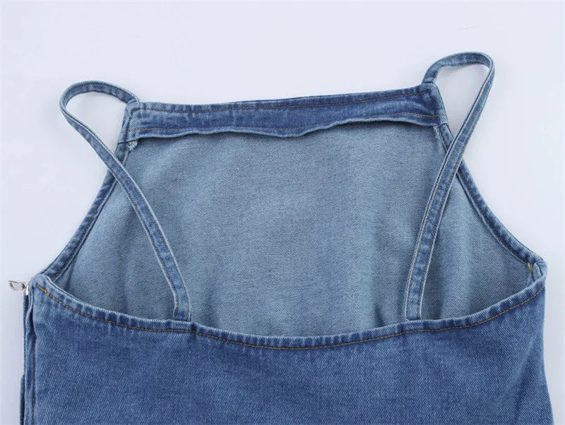 2025 Spring/Summer New European and American Style Women's Fashion Sexy Spicy Girl Versatile Strap Denim Top