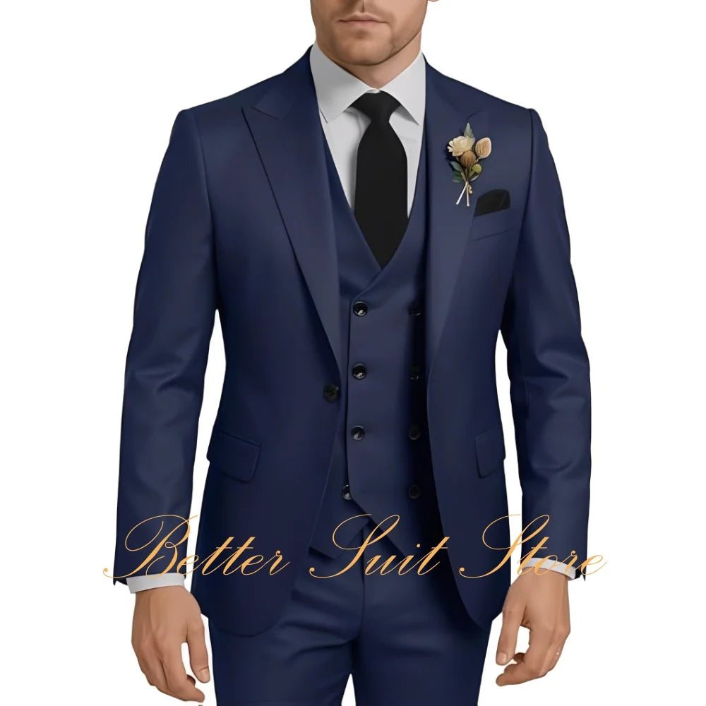 Men's Suits 3 Piece Set Wedding Groom Tuxedo Slim Fit Blazer Vest Pants One Button Jacket Formal Men Suit Set
