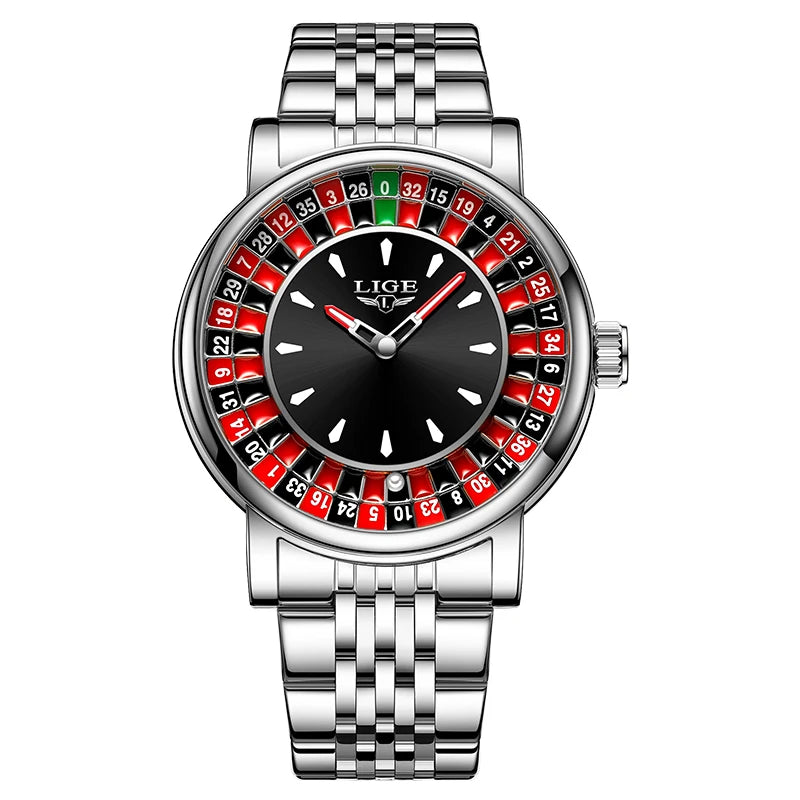 LIGE 2025 Creative Luxury Watches Men Roulette Game Dial Fashion Mens Watch Waterproof Luminous Steel Quartz Wristwatches Relojs