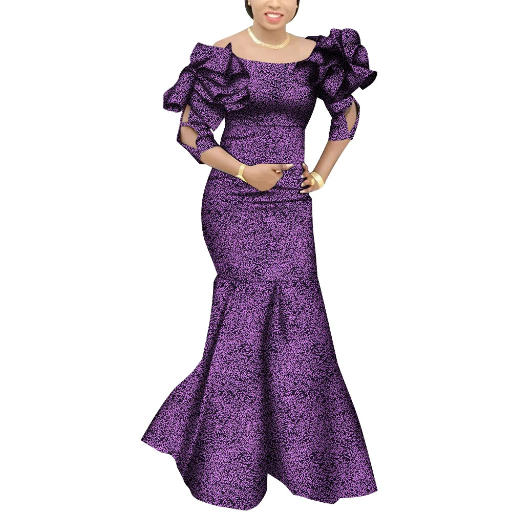 Fashion Robe Africaine Femme Elegant Maxi Long Dresses African Ankara Print Mermaid Dresses Dashiki Evening Gowns Wy9482