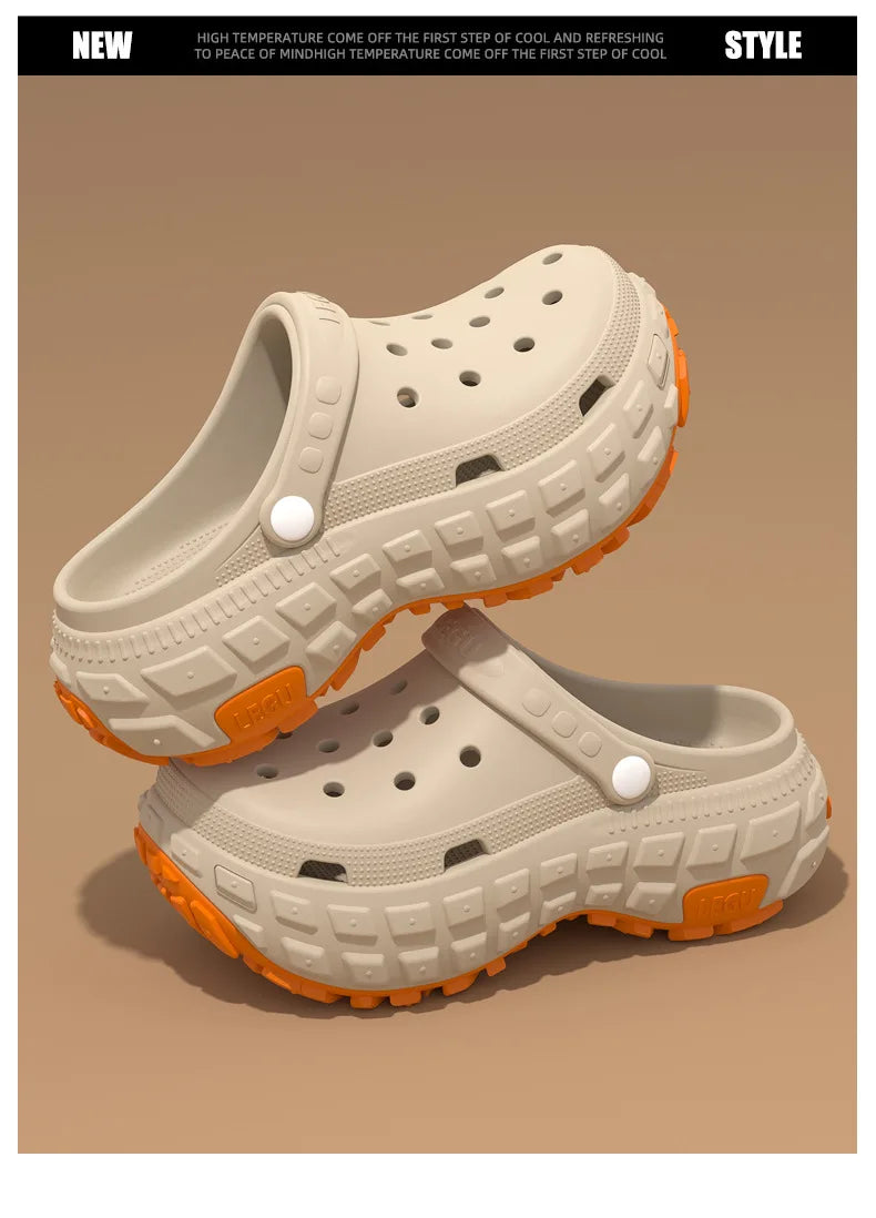 Thick soled perforated shoes for men, trendy summer outerwear, anti slip, wear-resistant, non smelly driving sandals for men