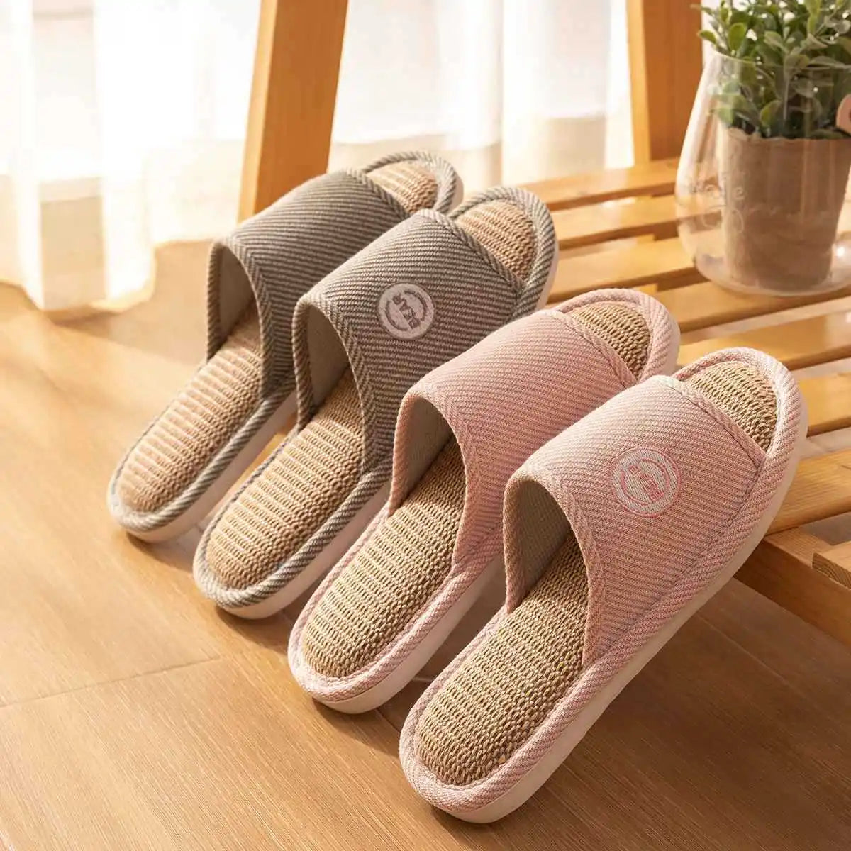 Couples Home Linen Slippers Women Indoor Soft Comfortable Bedroom Slides Men Leisure Non Slip House Shoes Platform Cotton Flats