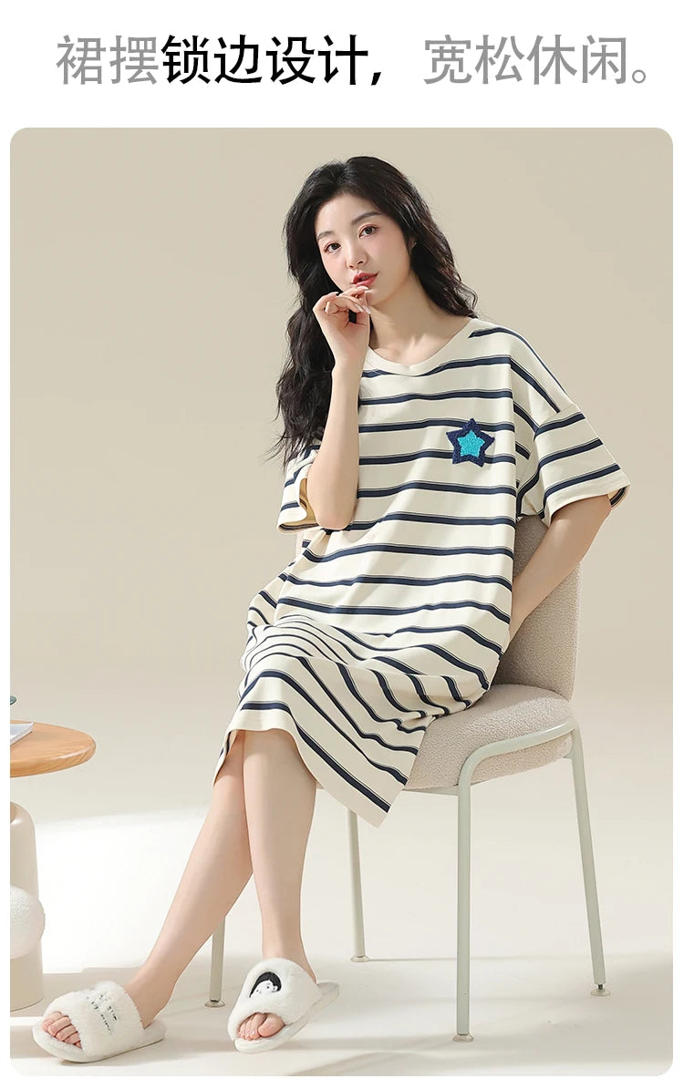 100% COTTON! M-4XL Plus Size Summer Women Nightgown Brand New Anti-bacterial HQ Nightdress Short Sleeves Sleepshirt Casual Dress