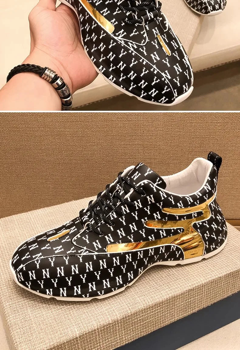 Brand Men Sneakers Fashion Print Casual Shoes Men Breathable Lace Up Running Shoes Luxury High Quality Men Sport Shoes 2026 New
