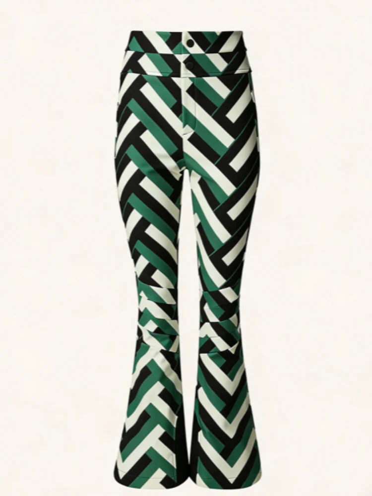 Bold Black And White Striped Green Ski Suit Long Sleeved Hooded Zipper Thick Jackets Warm Pant 2026 New Woman Outdoor Sportswear