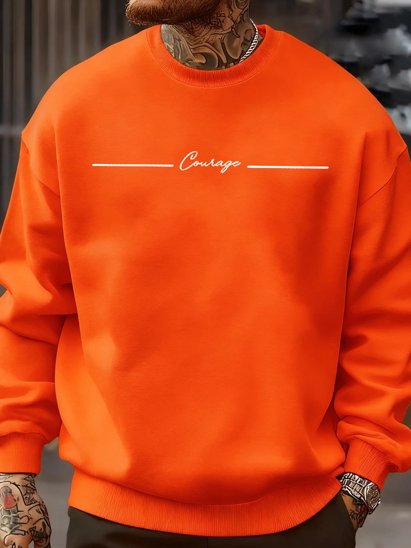 Courage Simple Line Pattern Men Sweatshirt Hip Hop Autumn Pullover All-Match Crewneck Clothing Fleece Casual Fashion Tops BAZAARHUBO