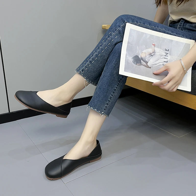 Genuine Leather Spring Autumn Handmade Flats Ballerina Shoes Women Loafers Comfortable Soft Leather Women Flats Shoes