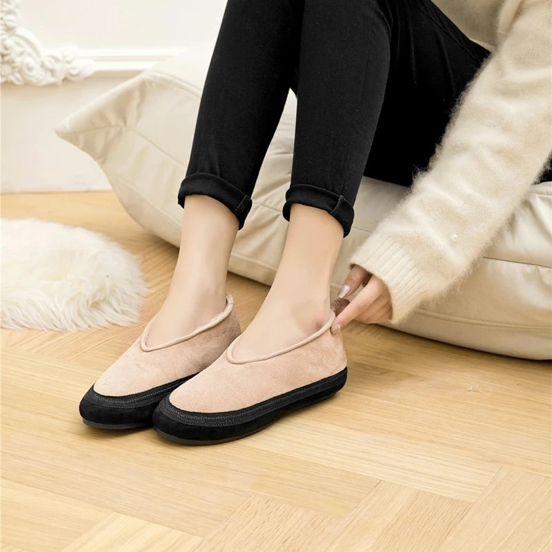 AIYUQI Flat Snow Boots Women's Genuine Leather 2025 Large Size Non-slip Women's Winter Shoes Comfortable Warm Women Ankle Boots