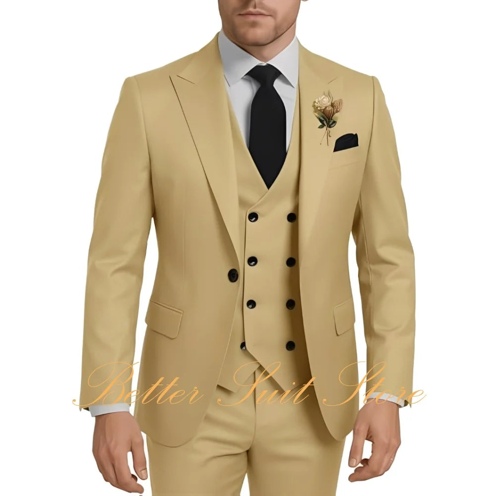 Men's Suits 3 Piece Set Wedding Groom Tuxedo Slim Fit Blazer Vest Pants One Button Jacket Formal Men Suit Set